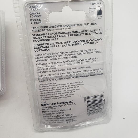 Lot Of 2 Master Locks 4680DBLK TSA-Approved Luggage Lock. 1 Sealed, 1 New Opened - Picture 6 of 7